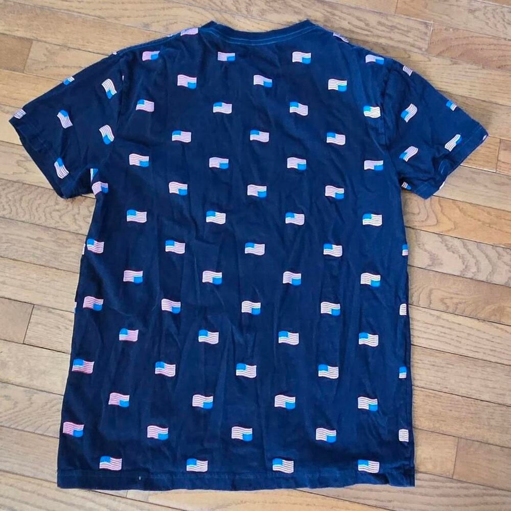 isaac morris mens flag print graphic blue tee shirt usa patriotic 4th of july L